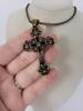 Cross Pendant Necklace With Black Stone Accents, Antique-Style - 4