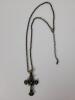 Cross Pendant Necklace With Black Stone Accents, Antique-Style - 5