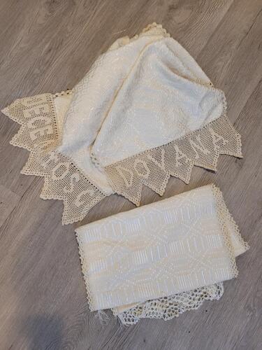 Handwoven Linen Table Runners with Crochet Lace Edging
