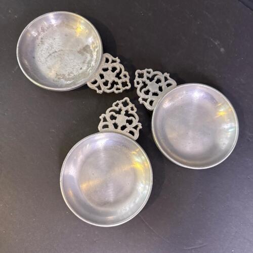 Stede Pewter porringers with Ornate Handles