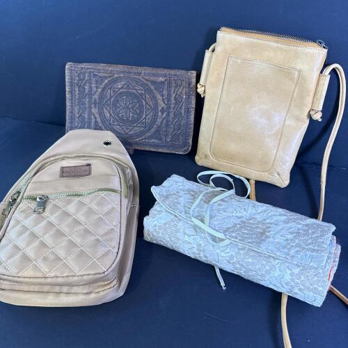 Assorted Bags and Cases: Quilted Sling, Latico Leather Crossbody, Embossed Leather Pouch, Fabric Roll-Up