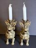 Pair of Asian-Style Brass Foo Dog Candle Holders - 2