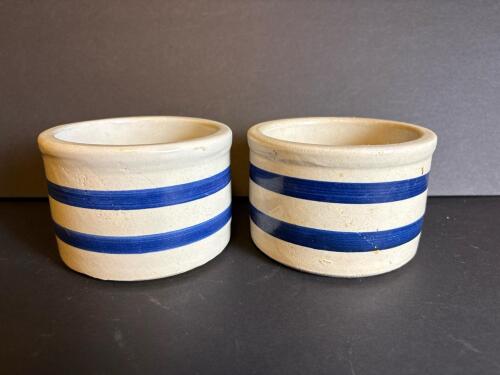 Pair of RRP Co. Roseville Blue Band Stoneware Crocks