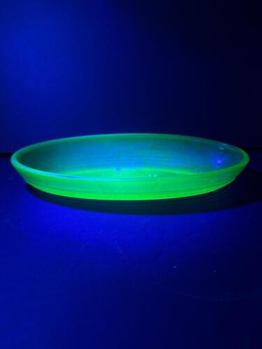 Green Uranium Glass Oval Dish in Art Deco Style