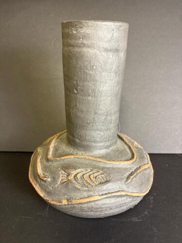 Handmade Studio Pottery Vase With Fish Motif
