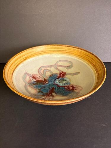 Studio Pottery Bowl with Multicolor Glaze Decoration