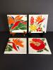 Four Hand-Painted Floral Ceramic Tiles in Tropical Style