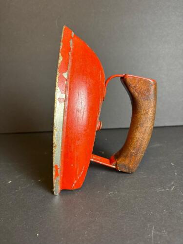 Vintage Red Painted Clothes Iron With Wood Handle