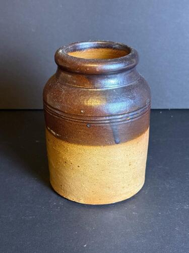 Stoneware Crock Brown and Tan Glazed Jar