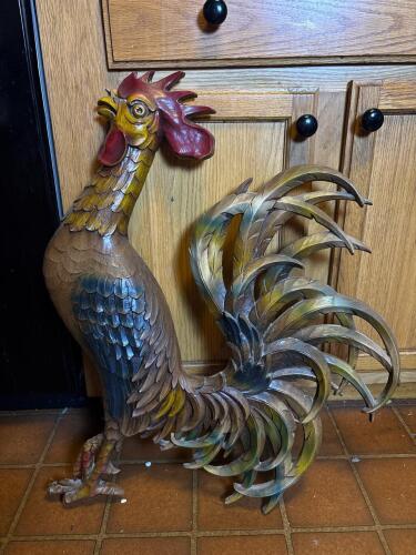 Folk Art-Style Carved Wooden Rooster Wall Sculpture