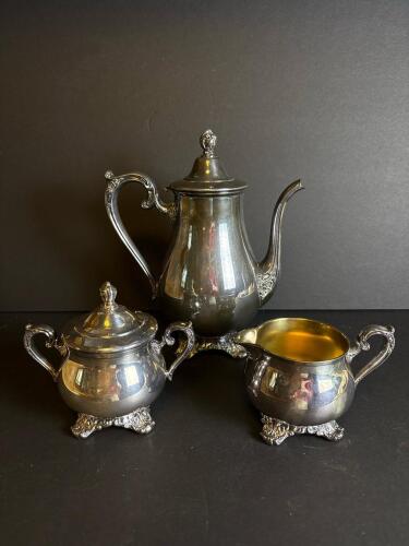 Victorian Rose Silverplate Tea Set by Wm Rogers & Son