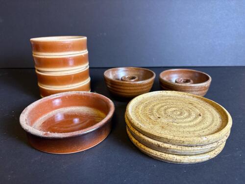Stoneware Ramekins, Candle Bases, and Coasters Assortment