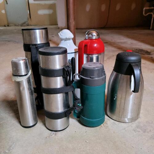 Assorted Thermoses, Beverage Flasks and Carafes