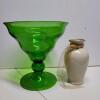 Green Art Glass Compote and Enesco Japan Decorative Vase - 2