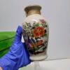 Green Art Glass Compote and Enesco Japan Decorative Vase - 3