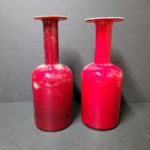 Pair of Red Cased Glass Vases with Flared Rims