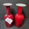 Pair of Red Cased Glass Vases with Flared Rims - 7