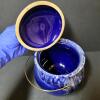 Blue Drip Glaze Tripod Pottery Cauldron with Lid and Brass Handle - 3