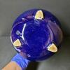 Blue Drip Glaze Tripod Pottery Cauldron with Lid and Brass Handle - 4