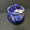 Blue Drip Glaze Tripod Pottery Cauldron with Lid and Brass Handle - 6