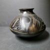 Signed Blackware Pottery Jar with Geometric Carvings