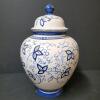 Blue and White Ceramic Lidded Jar in Floral Style
