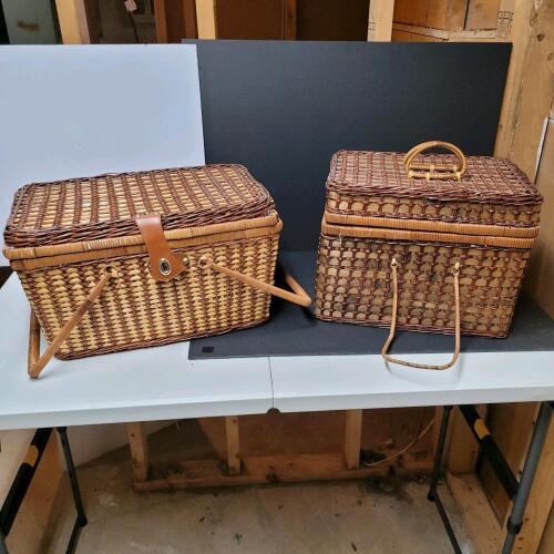 Wicker Picnic Baskets with Plates, Mugs, Glasses, and Utensils