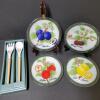 Decorative Glass Fruit Plates and Porcelain Handle Salad Serving Set - 3
