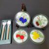 Decorative Glass Fruit Plates and Porcelain Handle Salad Serving Set - 4