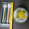 Decorative Glass Fruit Plates and Porcelain Handle Salad Serving Set - 6