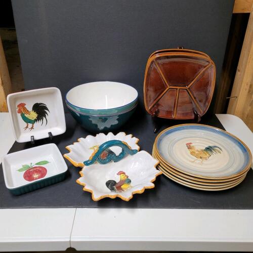 Assorted Ceramic and Stoneware Bowls and Plates, Rooster Motif