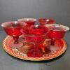Red Boy Design Decorative Plate with Ruby Glass Sherbet Cups