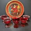 Red Boy Design Decorative Plate with Ruby Glass Sherbet Cups - 2