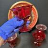 Red Boy Design Decorative Plate with Ruby Glass Sherbet Cups - 3