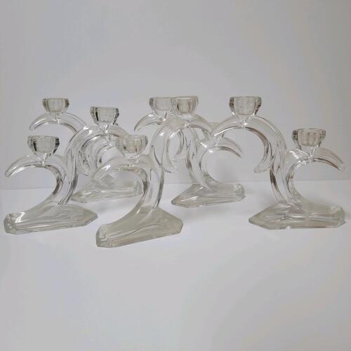 Art Deco-Style Clear Glass Double Candleholders