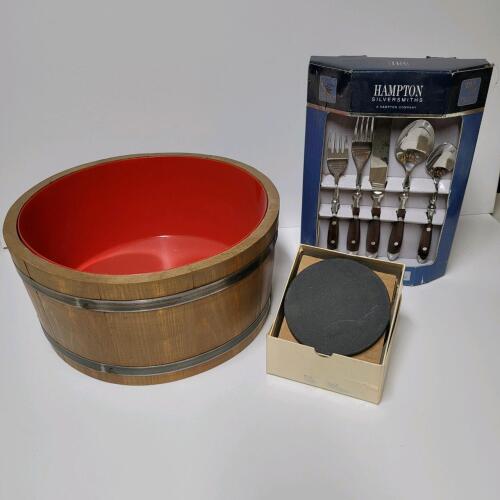 Serving Bowl, Flatware Set, and Stone Coasters Assortment