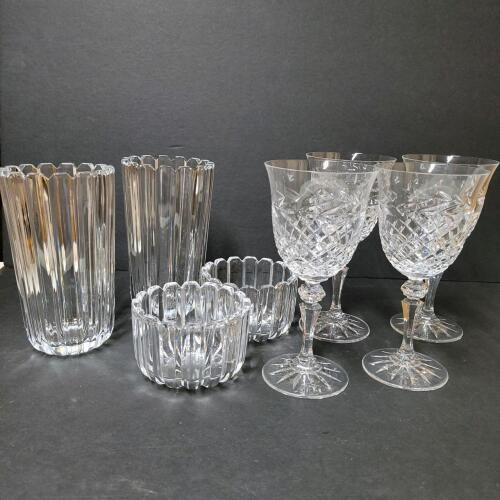 Cut Glass Vases, Bowls, and Crystal Wine Glasses in Mixed Styles