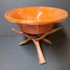 Glazed Terracotta Bowl with Wooden Tripod Stand