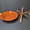Glazed Terracotta Bowl with Wooden Tripod Stand - 4
