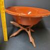 Glazed Terracotta Bowl with Wooden Tripod Stand - 6