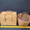 Wicker Picnic Basket, Splint Basket, and Woven Tray - 5