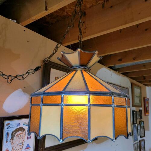Stained Glass Swag Pendant Lamp in the Manner of Tiffany