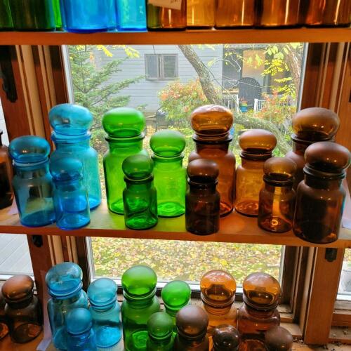 Apothecary Jars in Blue, Green and Amber Glass, Modern-Style
