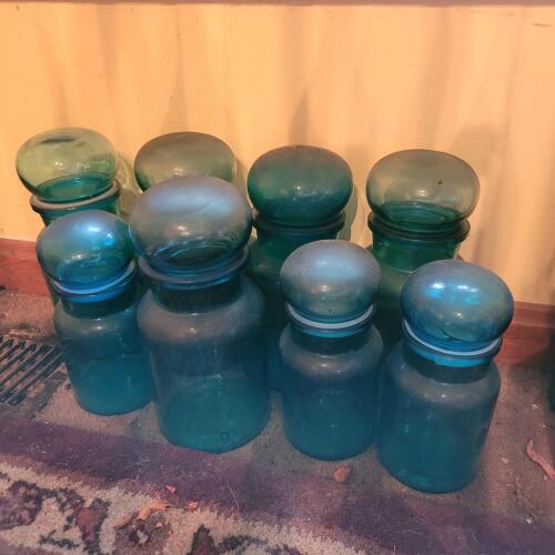 Blue Glass Apothecary Jars with Lids