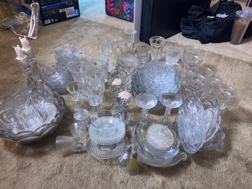 Assorted Clear Pressed Glass Tableware and Serveware Collection