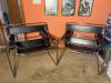 Pair of Wassily-Style Black Leather Look and Chrome Lounge Chairs