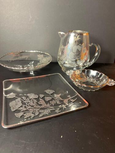 Silver Overlay Glass Tableware with Floral and Anniversary Motifs