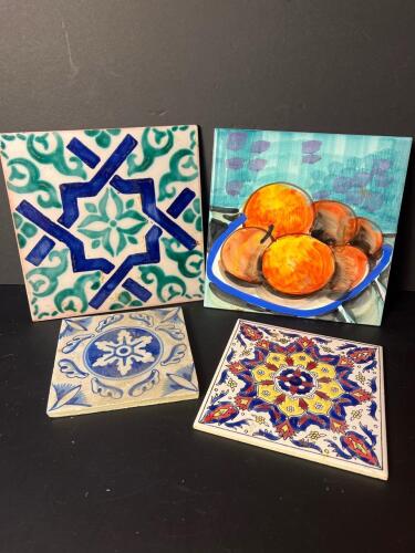 Assorted Hand Painted Ceramic Masterpiece Trivets, Italy