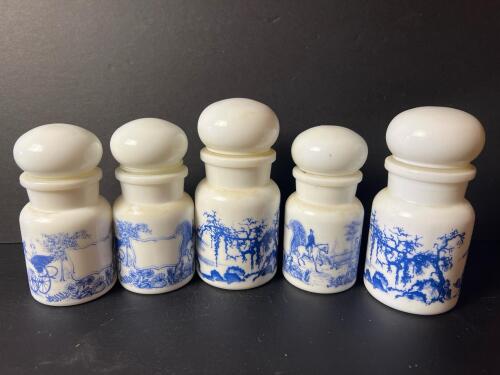 Belgium Blue Transferware Apothecary Jars