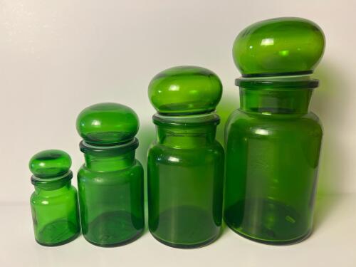 Green Glass Apothecary Jars with Stoppers